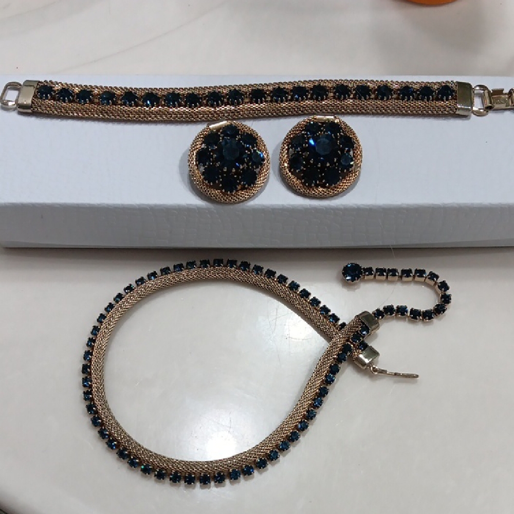 Weiss Signed Blue and Gold Jewelry Set